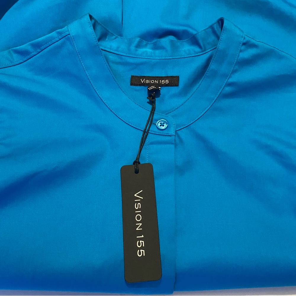 NWT VISION 155 Turquoise Mandarin Collar Button Tunic Top Blouse 12 - Picture 3 of 11